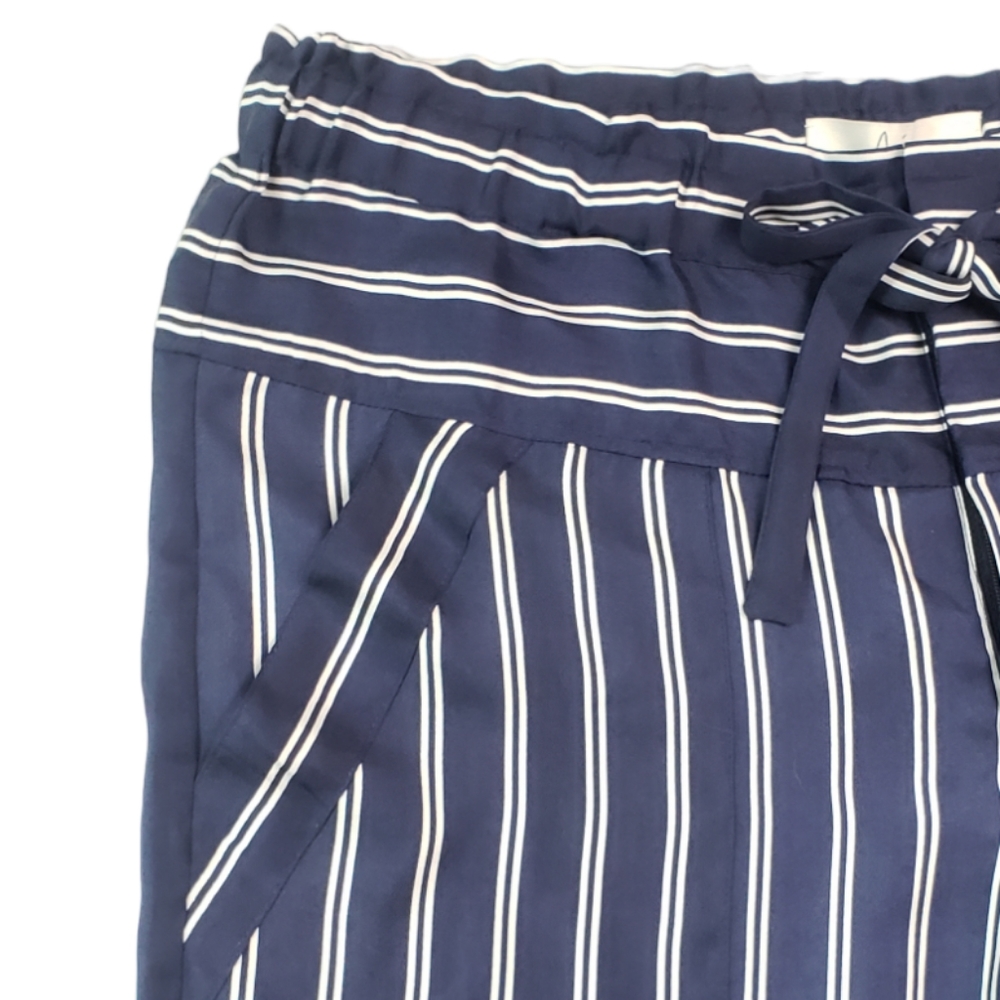 NWT Joie Addiena Silk Stripe Cropped Pants Dark Navy L Coastal Nautical Capsule - Picture 5 of 15